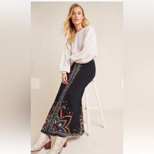 Farm Rio Anthropologie Black and Multicolor Maxi Skirt